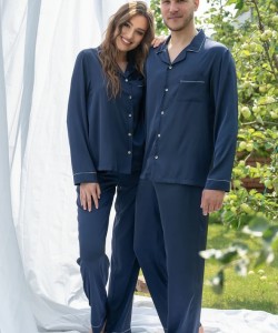 Чоловічий домашній комплект з шовку Армані Shato 2303/1 navy blue Чоловічий домашній комплект з шовку Армані Shato 2303/1 navy blue