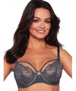 М'який бюстгальтер з чашками із сірого квіткового мережива Ava 1938 Antracyt SSS