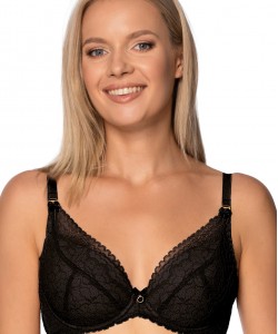 Чорний мереживний бюстгальтер пуш-ап з глибоким декольте Nipplex Elisabeth