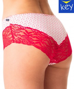 Комплект жіночих трусиків бікіні в бразильському стилі з якісної бавовни з мереживним декором (2 шт червоного та білого кольорів) Key LPB 985 Комплект жіночих трусиків бікіні в бразильському стилі з якісної бавовни з мереживним декором (2 шт червоного та білого кольорів) Key LPB 985