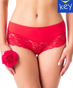 Комплект жіночих трусиків бікіні в бразильському стилі з якісної бавовни з мереживним декором (2 шт червоного та білого кольорів) Key LPB 985
