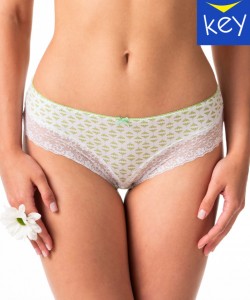 Комплект жіночих трусиків бікіні в бразильському стилі з якісної бавовни з принтом та мереживним оздобленням (2 шт синього та зеленого кольорів) Key LPB 990