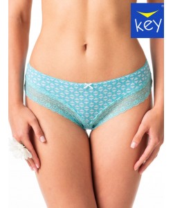 Комплект жіночих трусиків бікіні в бразильському стилі з якісної бавовни з принтом та мереживним оздобленням (2 шт синього та зеленого кольорів) Key LPB 990