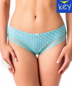 Комплект жіночих трусиків бікіні в бразильському стилі з якісної бавовни з принтом та мереживним оздобленням (2 шт синього та зеленого кольорів) Key LPB 990