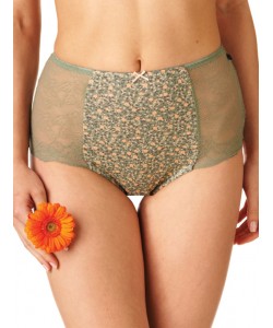 Комплект жіночих бавовняних трусиків бікіні з високою талією та мереживними боками (2 шт зеленого та бежевого кольорів) Key LPF 173 A23