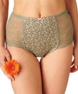 Комплект жіночих бавовняних трусиків бікіні з високою талією та мереживними боками (2 шт зеленого та бежевого кольорів) Key LPF 173 A23