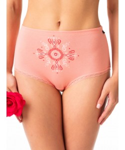 Комплект високих жіночих трусиків бікіні з якісної бавовни з оригінальним візерунком та мереживним оздобленням (2 шт різних кольорів) Key LPF 218 A24