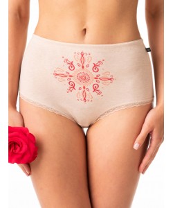 Комплект високих жіночих трусиків бікіні з якісної бавовни з оригінальним візерунком та мереживним оздобленням (2 шт різних кольорів) Key LPF 218 A24