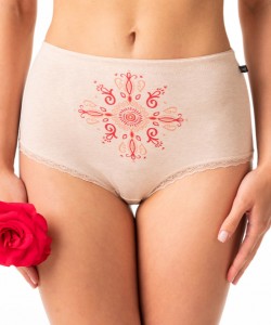 Комплект високих жіночих трусиків бікіні з якісної бавовни з оригінальним візерунком та мереживним оздобленням (2 шт різних кольорів) Key LPF 218 A24