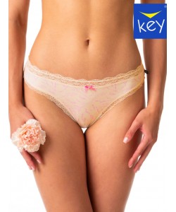 Комплект жіночих трусиків міні бікіні з якісної бавовни з ніжним візерунком та мереживом по краях (2 шт бежевого та сірого кольорів) Key LPR 514