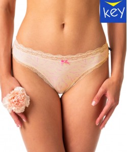 Комплект жіночих трусиків міні бікіні з якісної бавовни з ніжним візерунком та мереживом по краях (2 шт бежевого та сірого кольорів) Key LPR 514