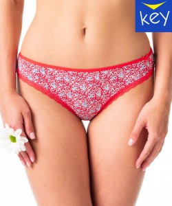 Комплект жіночих трусиків міні бікіні з якісної бавовни з принтом та мереживним оздобленням (2 шт червоного та зеленого кольорів) Key LPR 548