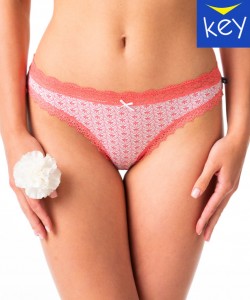 Комплект жіночих трусиків міні бікіні з якісної бавовни з візерунком та мереживом на краях (2 шт червоного та синього кольорів) Key LPR 569
