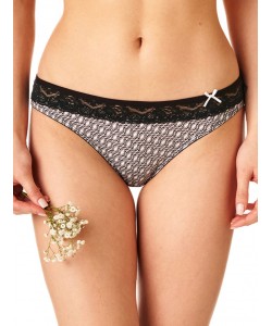 Комплект жіночих бавовняних трусиків міні бікіні з принтом і мереживним поясом (2 шт. різних кольорів) Key LPR 646 B22
