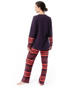 Жіноча піжама / домашній комплект з м'якого мікрофлісу: однотонна кофта та штани з геометричним візерунком та кишенями Key LHS 336 B23