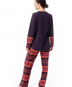 Жіноча піжама / домашній комплект з м'якого мікрофлісу: однотонна кофта та штани з геометричним візерунком та кишенями Key LHS 336 B23 Жіноча піжама / домашній комплект з м'якого мікрофлісу: однотонна кофта та штани з геометричним візерунком та кишенями Key LHS 336 B23