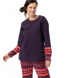 Жіноча піжама / домашній комплект з м'якого мікрофлісу: однотонна кофта та штани з геометричним візерунком та кишенями Key LHS 336 B23