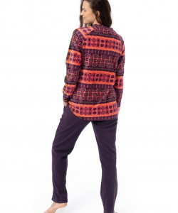 Жіноча піжама / домашній комплект з м'якого мікрофлісу: кофта з геометричним візерунком та однотонні штани з кишенями Key LHS 376 B23 Жіноча піжама / домашній комплект з м'якого мікрофлісу: кофта з геометричним візерунком та однотонні штани з кишенями Key LHS 376 B23