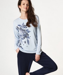 Жіноча тепла піжама / домашній комплект з довгими рукавами та квітковим принтом Key LHS 976 B22