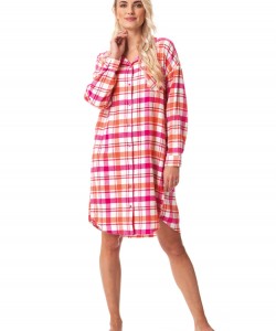 Жіноча коротка нічна сорочка / домашня сукня з теплої фланелі в червону клітку з кишенями та застібкою на ґудзиках Key LND 437 B23 Жіноча коротка нічна сорочка / домашня сукня з теплої фланелі в червону клітку з кишенями та застібкою на ґудзиках Key LND 437 B23
