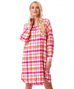 Жіноча коротка нічна сорочка / домашня сукня з теплої фланелі в червону клітку з кишенями та застібкою на ґудзиках Key LND 437 B23