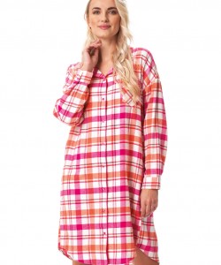 Жіноча коротка нічна сорочка / домашня сукня з теплої фланелі в червону клітку з кишенями та застібкою на ґудзиках Key LND 437 B23