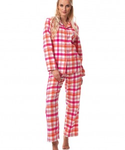 Жіноча класична піжама / домашній комплект із теплої фланелі в червону клітку: штани з кишенями та кофта з коміром та застібкою на ґудзиках Key LNS 437 B23 Жіноча класична піжама / домашній комплект із теплої фланелі в червону клітку: штани з кишенями та кофта з коміром та застібкою на ґудзиках Key LNS 437 B23