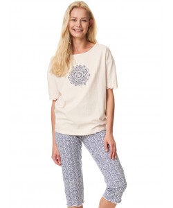 Жіноча бавовняна піжама / домашній комплект з принтом на футболці та візерунковими штанами Key LNS 744 A23 Жіноча бавовняна піжама / домашній комплект з принтом на футболці та візерунковими штанами Key LNS 744 A23