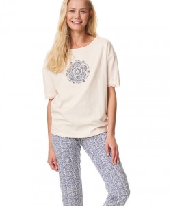 Жіноча бавовняна піжама / домашній комплект з принтом на футболці та візерунковими штанами Key LNS 744 A23