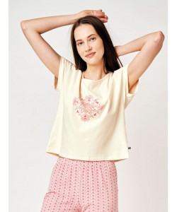 Жіноча м'яка бавовняна піжама / домашній комплект ніжного кольору з візерунком в етно-стилі Key LNS 796