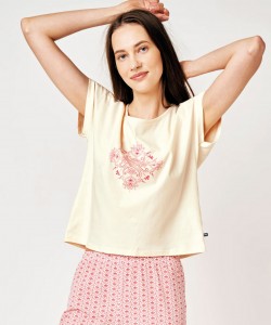 Жіноча м'яка бавовняна піжама / домашній комплект ніжного кольору з візерунком в етно-стилі Key LNS 796