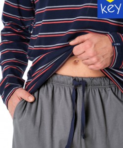 Чоловіча бавовняна піжама / домашній комплект: синя кофта в смужку та сірі штани з кишенями Key MNS 038 B23 Чоловіча бавовняна піжама / домашній комплект: синя кофта в смужку та сірі штани з кишенями Key MNS 038 B23