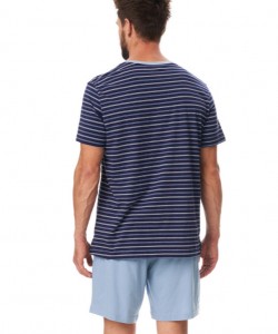 Чоловіча піжама / домашній комплект з м'якої бавовни: смугаста футболка та однотонні шорти з кишенями Key MNS 382 A23 Чоловіча піжама / домашній комплект з м'якої бавовни: смугаста футболка та однотонні шорти з кишенями Key MNS 382 A23