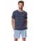 Чоловіча піжама / домашній комплект з м'якої бавовни: смугаста футболка та однотонні шорти з кишенями Key MNS 382 A23