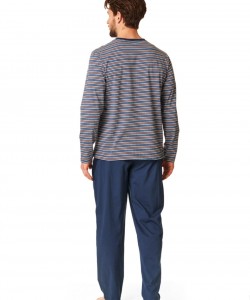 Чоловіча бавовняна піжама / домашній комплект: сіра кофта в смужку та сині штани з кишенями Key MNS 384 B22 Чоловіча бавовняна піжама / домашній комплект: сіра кофта в смужку та сині штани з кишенями Key MNS 384 B22