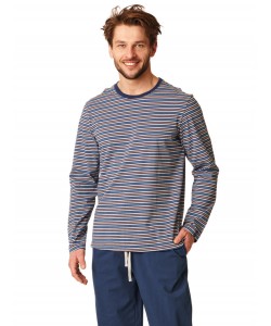 Чоловіча бавовняна піжама / домашній комплект: сіра кофта в смужку та сині штани з кишенями Key MNS 384 B22