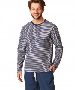 Чоловіча бавовняна піжама / домашній комплект: сіра кофта в смужку та сині штани з кишенями Key MNS 384 B22