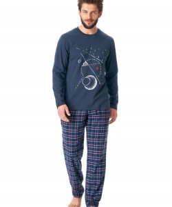 Чоловіча піжама / домашній комплект з м'якої бавовни: толстовка з принтом на грудях і картаті штани Key MNS 616 B23 Чоловіча піжама / домашній комплект з м'якої бавовни: толстовка з принтом на грудях і картаті штани Key MNS 616 B23