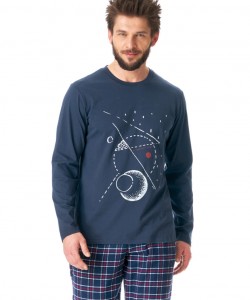 Чоловіча піжама / домашній комплект з м'якої бавовни: толстовка з принтом на грудях і картаті штани Key MNS 616 B23