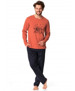 Чоловіча тепла бавовняна піжама / домашній комплект з довгими рукавами та принтом на грудях Key MNS 860 B22