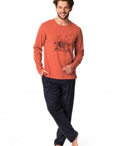 Чоловіча тепла бавовняна піжама / домашній комплект з довгими рукавами та принтом на грудях Key MNS 860 B22