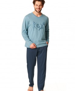 Чоловіча бавовняна піжама / домашній комплект синього кольору: кофта з довгими рукавами та штани з кишенями Key MNS 861 B22 Чоловіча бавовняна піжама / домашній комплект синього кольору: кофта з довгими рукавами та штани з кишенями Key MNS 861 B22