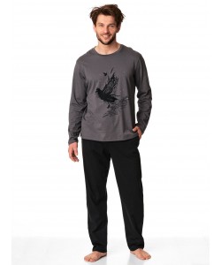 Чоловіча піжама / домашній комплект з м'якої однотонної бавовни: кофта з принтом на грудях і штани з кишенями Key MNS 865 B22