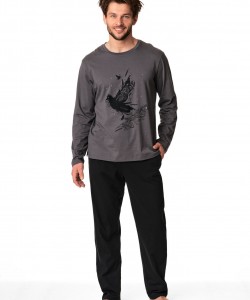 Чоловіча піжама / домашній комплект з м'якої однотонної бавовни: кофта з принтом на грудях і штани з кишенями Key MNS 865 B22