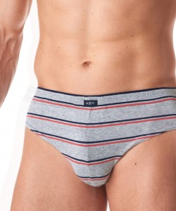 Комплект чоловічих бавовняних трусів брифів у смужку (2 шт синього та сірого кольорів) Key MPP 038 B23 Комплект чоловічих бавовняних трусів брифів у смужку (2 шт синього та сірого кольорів) Key MPP 038 B23