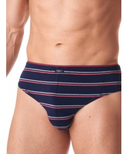 Комплект чоловічих бавовняних трусів брифів у смужку (2 шт синього та сірого кольорів) Key MPP 038 B23 Комплект чоловічих бавовняних трусів брифів у смужку (2 шт синього та сірого кольорів) Key MPP 038 B23