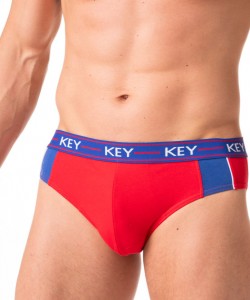 Набір чоловічих трусів брифів з бавовни з контрастними лампасами (2 шт синього та червоного кольорів) Key MPP 238 B22