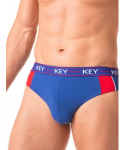 Набір чоловічих трусів брифів з бавовни з контрастними лампасами (2 шт синього та червоного кольорів) Key MPP 238 B22