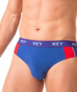 Набір чоловічих трусів брифів з бавовни з контрастними лампасами (2 шт синього та червоного кольорів) Key MPP 238 B22