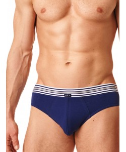 Комплект чоловічих бавовняних трусів сліп із поясом у смужку (2 шт синього та сірого кольорів) Key MPP 273 A23